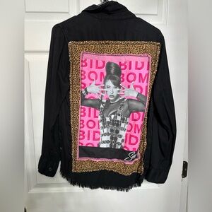 Black Graphic Women's Jacket Upcycled Selena